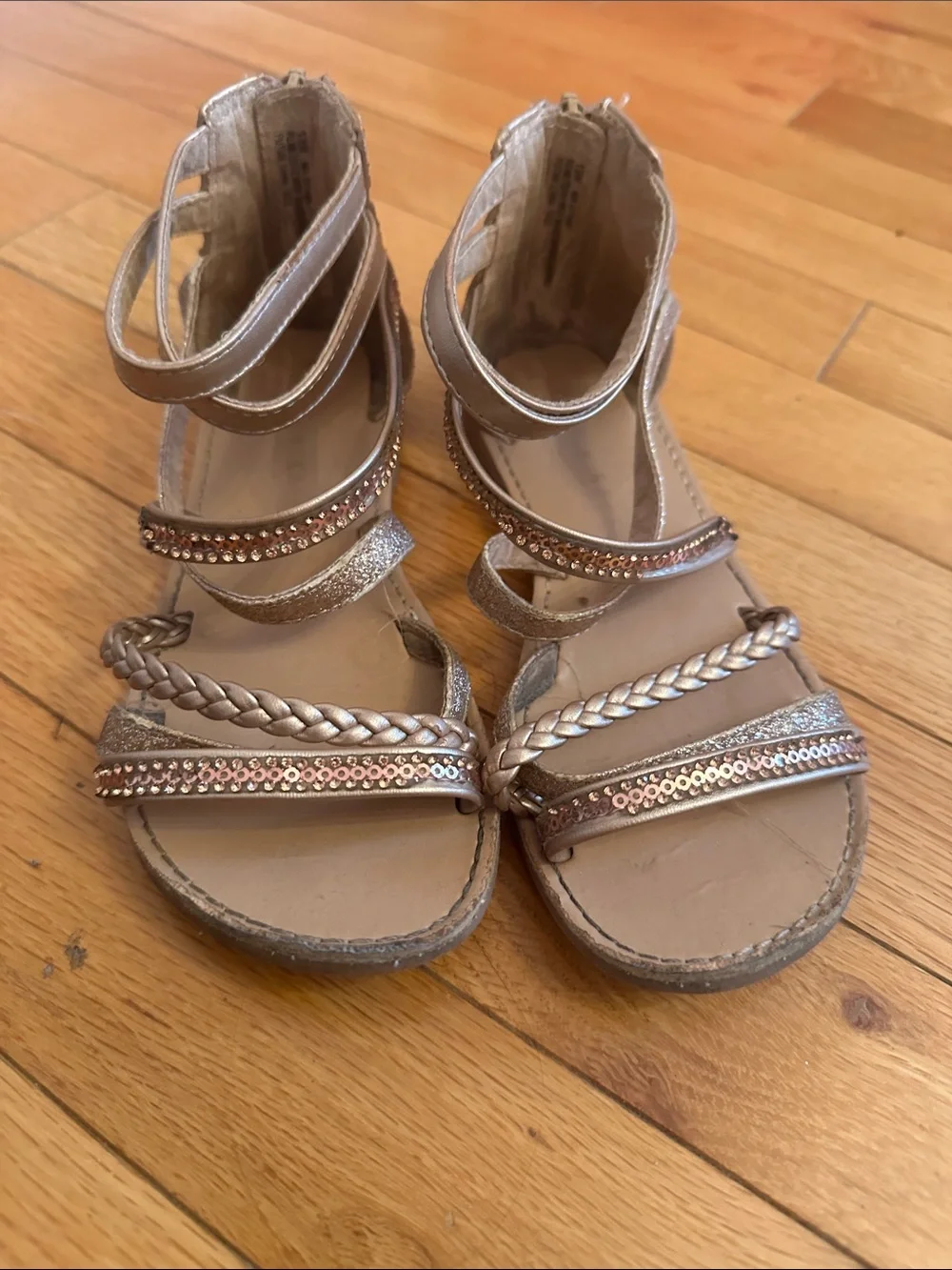 Kelly & Katie Girls Rose Gold Braided & Sequin Gladiator Sandals